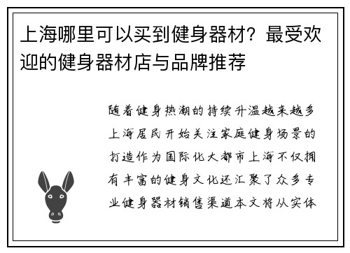 上海哪里可以买到健身器材？最受欢迎的健身器材店与品牌推荐