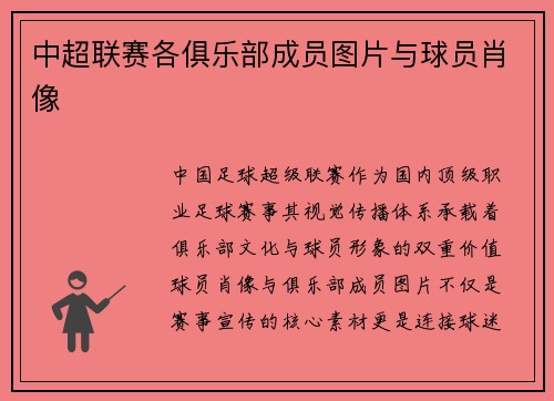 中超联赛各俱乐部成员图片与球员肖像