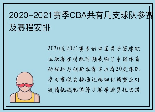 2020-2021赛季CBA共有几支球队参赛及赛程安排